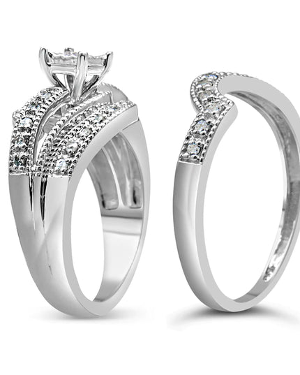 .925 Sterling Silver 1/3 Cttw Round Diamond Crisscross Engagement Ring Bridal Set (H-I Color, I1-I2 Clarity )