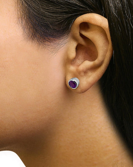 .925 Sterling Silver 6MM Bezel Set Created Gemstone Solitaire Stud Earrings