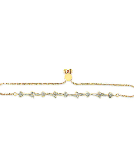 .925 Sterling Silver Diamond Accent Heart and Wave Link Bolo Bracelet (I-J Color, I2-I3 Clarity) - 6" to 9" Adjustable