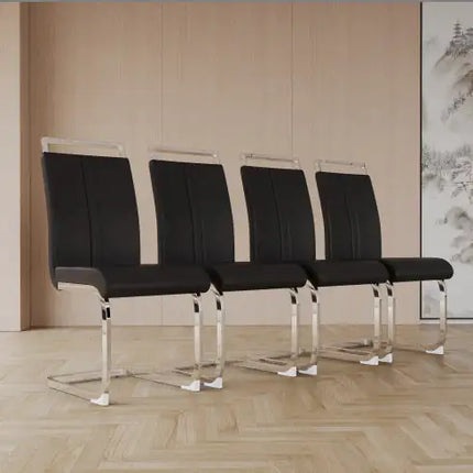 Set of 2 Modern Faux Leather Dining Chairs – High Back Upholstered Side Chairs with C-Shaped Metal Legs for Dining Room, Kitchen, or Office