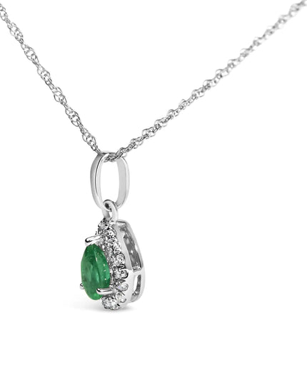 10K White Gold 5x3mm Gemstone and Diamond Accent Halo Pear Shape 18" Pendant Necklace (I-J Color, I1-I2 Clarity)