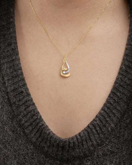 Espira 10K Two-Tone Gold 1/10 cttw Round Cut Diamond Swirl Pendant Necklace (I-J, I2-I3)