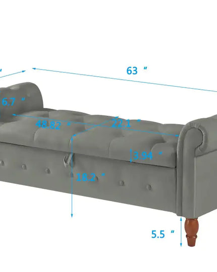 Velvet Multifunctional Storage Rectangular Sofa Stool - Grey