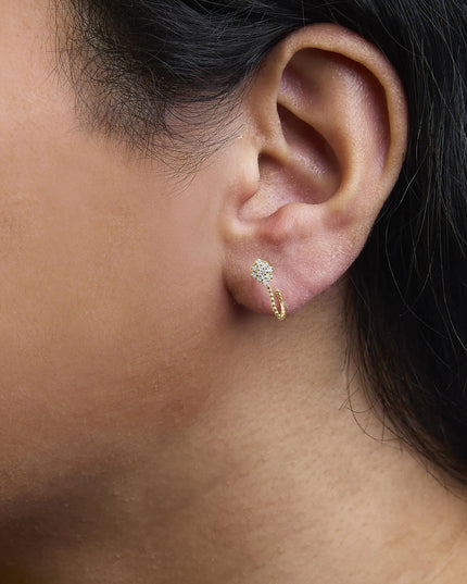 14K Yellow Gold Plated .925 Sterling Silver 1/10 Cttw Diamond Floral Cluster and Beaded Hoop Stud Earrings (H-I Color, I1-I2 Clarity)