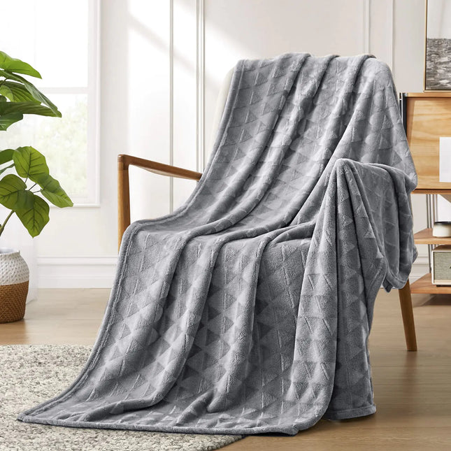 Lightweight Grey Flannel Blankets with Decorative Triangle Pattern 50" x 70"
