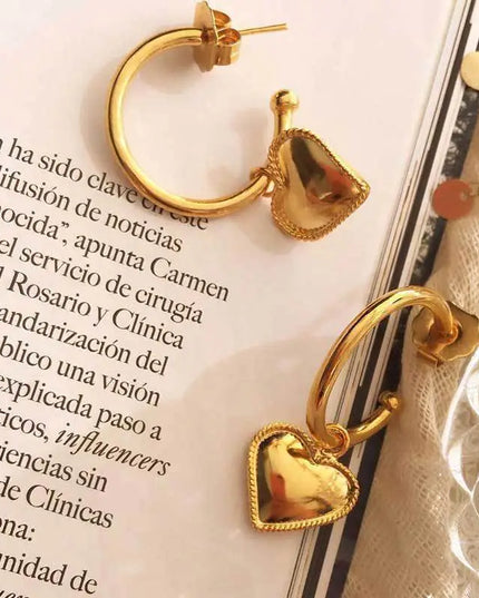 Gold Heart Drop Earrings