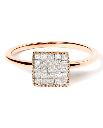 10K Rose Gold 1/3 Cttw Invisible Set Princess Cut Diamond Composite Square Shape Ring (H-I color, I1-I2 clarity)