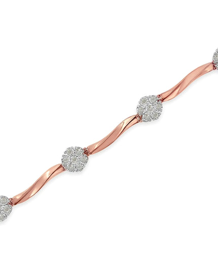.925 10k Rose Gold Over Sterling Silver 1.0 cttw Diamond Floral Link Bracelet (I-J Color,I3 Clarity)