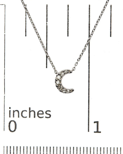 10K White Gold Diamond Accented Crescent Moon Shaped 18" Inch Pendant Necklace (H-I Color, I1-I2 Clarity)