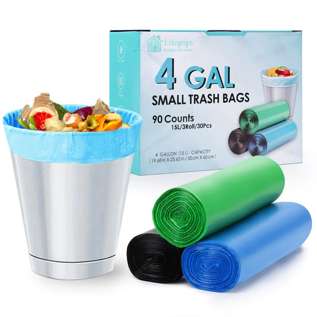 4 Gallon Small Trash Bags – Unscented Bathroom, Bedroom & Office Liners (90 Count)