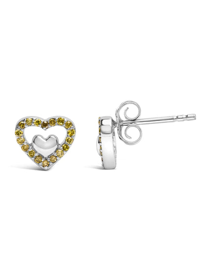 925 Sterling Silver 1/6 Cttw Diamond Open Double Heart Stud Earrings - Choice of Diamond Color