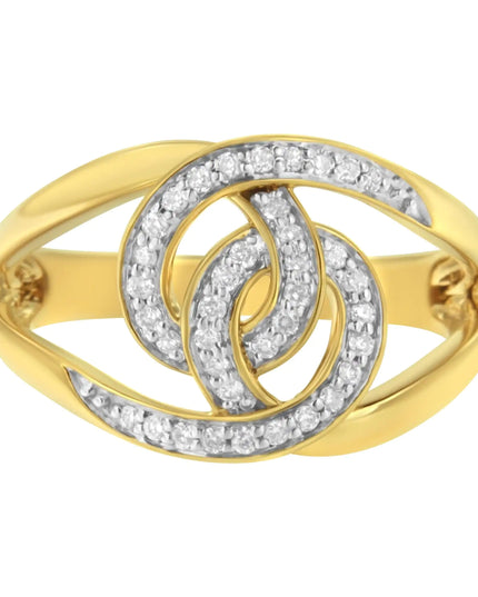 14K Yellow Gold Plated .925 Sterling Silver 1/4 Cttw Diamond Interlocking Loop Open Shank Bypass Ring (I-J Color, I1-I2 Clarity)