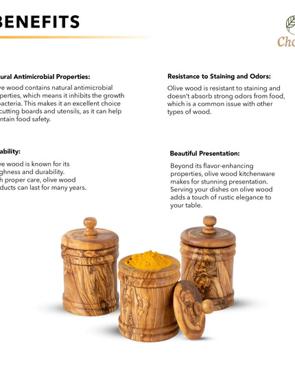 Olive Wood Canister Set for Spices, Herbs and Coffee