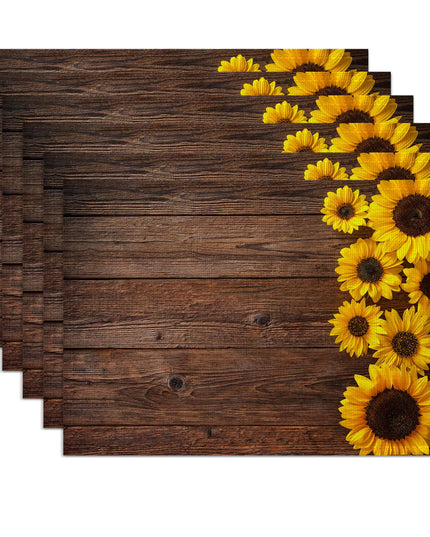 Set of 6 Sunflower Placemats – Washable, Heat-Resistant 12"×18" Inch Linen Table Mats for Outdoor Dining & Party Decor
