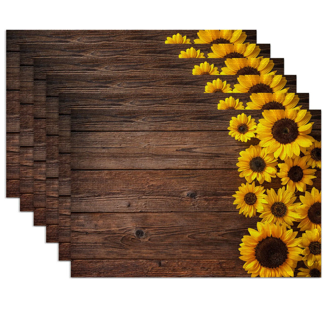 Set of 6 Sunflower Placemats – Washable, Heat-Resistant 12"×18" Inch Linen Table Mats for Outdoor Dining & Party Decor