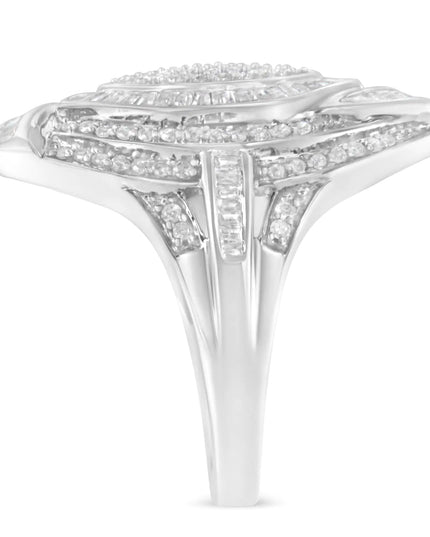 .925 Sterling Silver & 1-1/8 Cttw Diamond Marquise Shaped Cluster Triple Halo Knot Cocktail Fashion Ring (I-J Color, I2-I3 Clarity)