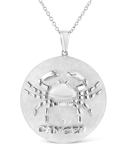 .925 Sterling Silver Diamond Accent Cancer Zodiac Design 18" Pendant Necklace Medallion (K-L Color, I1-I2 Clarity)