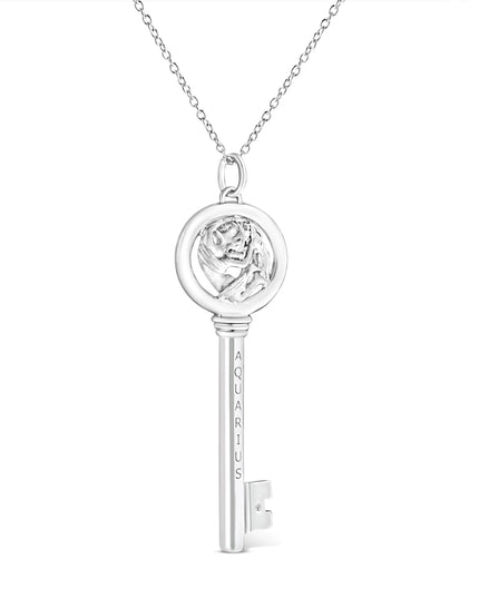 .925 Sterling Silver Diamond Accent Zodiac Key 18" Pendant Necklace (K-L Color, I1-I2 Clarity)