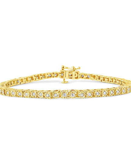 .925 Sterling Silver 1.0 Cttw Miracle-Set Diamond Round Faceted Bezel Tennis Bracelet (I-J Color, I3 Clarity)