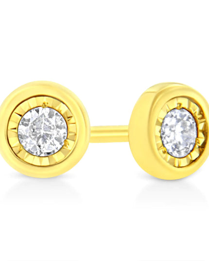 10K Yellow Gold Plated .925 Sterling Silver 1/10 Cttw Miracle-Set Diamond Stud Earrings - Choice of Shapes