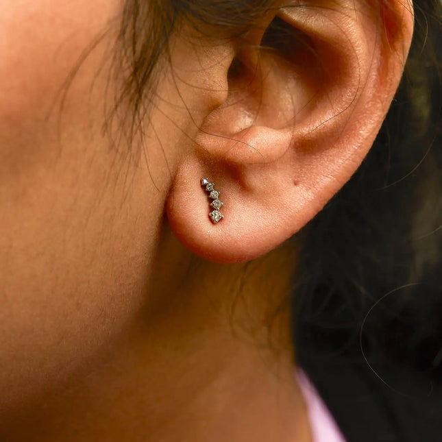 10K White Gold 1/10 Cttw Diamond Journey Style Climber Stud Earrings (H-I Color, I1-I2 Clarity)