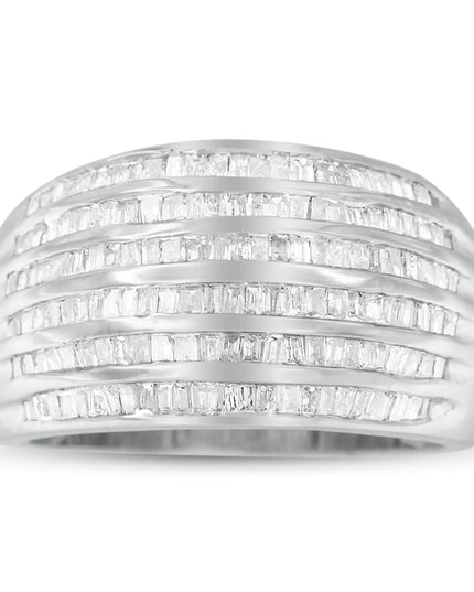 .925 Sterling Silver 1.0 Cttw Baguette-Cut Diamond 6-Row Channel Set Domed Tapered Cocktail Fashion Ring (H-I Color, I2-I3 Clarity)