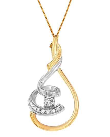 Espira 10K Two-Tone Yellow & White 1/6 Cttw Brilliant-Cut Diamond Layered Spiral 18" Pendant Necklace (H-I Color, I2-I3 Clarity)