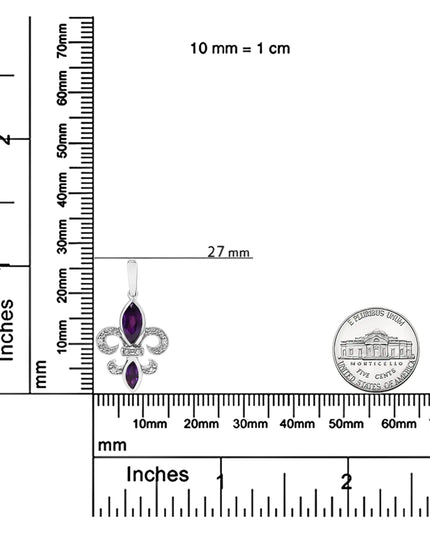 .925 Sterling Silver Marquise Cut Amethyst and Diamond Accent Fleur De Lis Dangle Stud Earrings (H-I Color, SI1-SI2 Clarity)