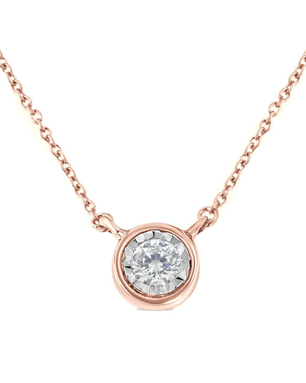10K Gold Round Brilliant-Cut Diamond Modern Bezel-Set Solitaire Pendant Necklace (J-K Color, I2-I3 Clarity) - 16" with 2" Extender