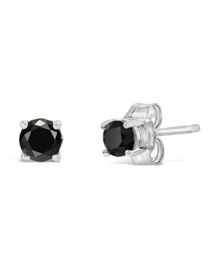 .925 Sterling Silver Black Diamond Solitaire Stud Earrings (Black Color, I2-I3 Clarity)