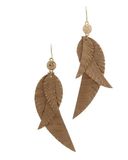 Feather Drop Earrings -Gold