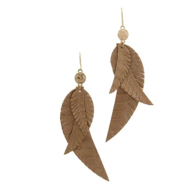 Feather Drop Earrings -Gold