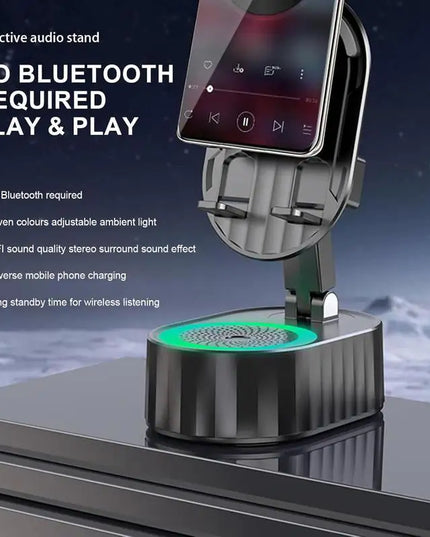 Cell Phone Stand with Wireless Bluetooth Speaker,Induction Speaker HD Surround Sound for Home and Outdoor,Compatible with Iphone/Ipad/Samsung Galaxy