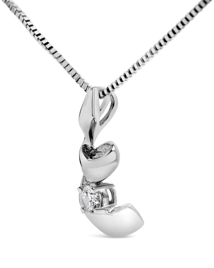 10K White Gold 1/10 Cttw Diamond Solitaire Spiral 18" Pendant Necklace (I-J Color, I2-I3 Clarity)