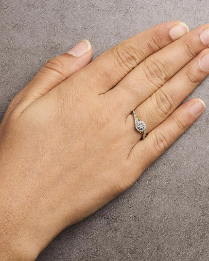 14K Yellow Gold Plated .925 Sterling Silver 1/4 Cttw Diamond Bypass and Halo Promise Ring (I-J Color, I3 Clarity)
