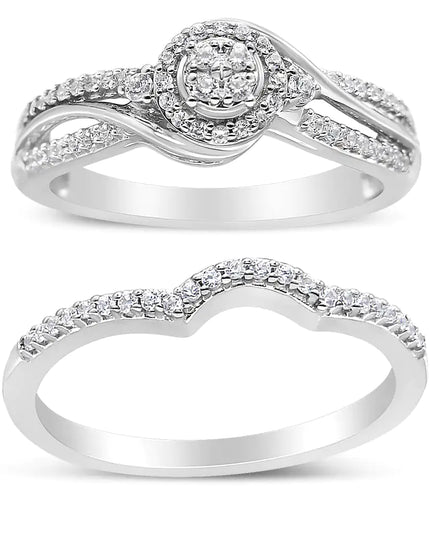 .925 Sterling Silver 1/3 Cttw Composite Diamond Frame Bypass Bridal Set Ring and Band (I-J Color, I2-I3 Clarity)
