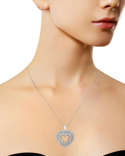 .925 Sterling Silver 1.0 Ctw Diamond Shadow Open Heart Halo 18" Pendant Necklace (I-J Color, I1-I2 Clarity)