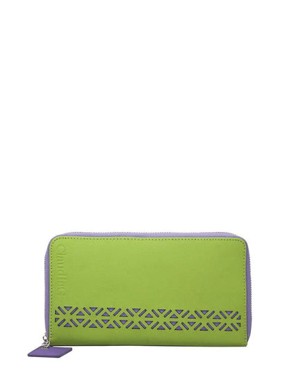 Lotus Leather Wallet-Lime Green/Plum