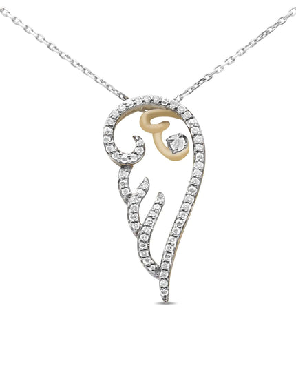 10K Yellow Gold over .925 Sterling Silver 1/4 Cttw Diamond Angel Wing 18" Pendant Necklace (H-I Color, I1-I2 Clarity)
