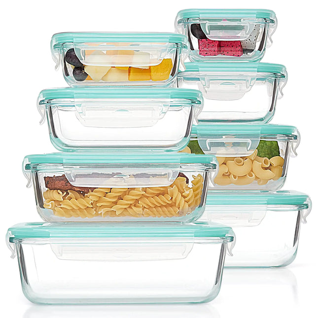 8-Pack Glass Food Storage Containers – Airtight, Leak-Proof Bento Boxes with Locking Lids – Microwave, Oven, Freezer & Dishwasher Safe