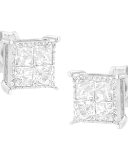 Sterling Silver 3/4 cttw Composite Diamond Stud Earrings (I-J, I2-I3)