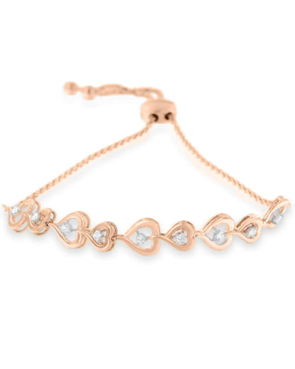 Rose Plated Sterling Silver Diamond Heart-Linked Bolo Bracelet (0.30 cttw, H-I Color, I2-I3 Clarity)