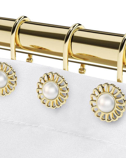 iToplin Gold Shower Curtain Hooks – Decorative Metal Sunflower Rings for Bathroom Curtains & Liners