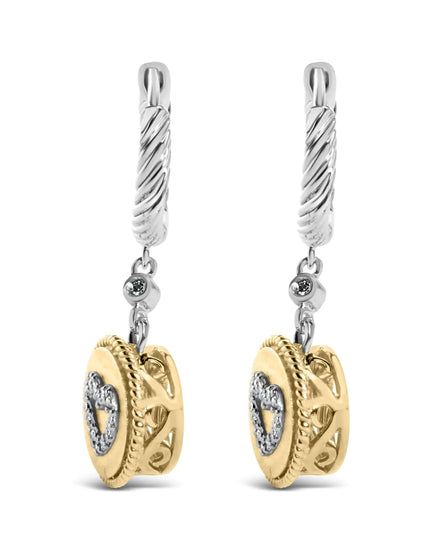 18K Yellow Gold Plated .925 Sterling Silver 1/8 Cttw Diamond Heart Medallion Drop and Dangle Earring (I-J Color, SI1-SI2 Clarity)