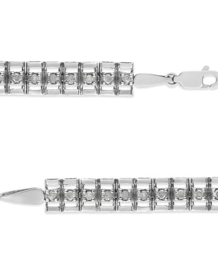 .925 Sterling Silver Diamond Double-Link 7" Tennis Bracelet (I-J Color, I3 Clarity)