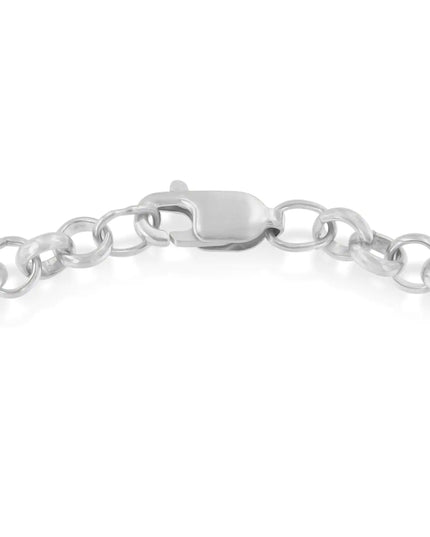 10K Yellow Gold 1/10 Cttw Diamond Awareness Ribbon & Heart Charm on 7" .925 Sterling Silver Rolo Bracelet (H-I Color, I1-I2 Clarity)