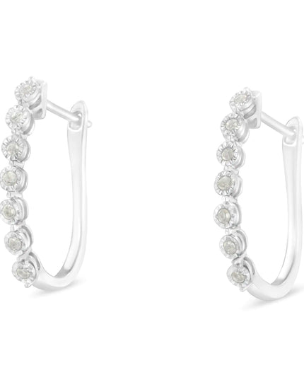 .925 Sterling Silver 1/2 cttw Miracle-Set Diamond 7 Stone Hoop Earrings (I-J Color, I3 Clarity)