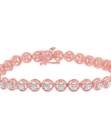 .925 Sterling Silver 1/4 Cttw Diamond 7" Open Circle Wheel Link Tennis Bracelet (I-J Color, I2-I3 Clarity)