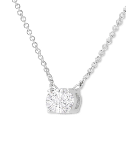 IGI Certified 10K White Gold 1/2 cttw Lab Grown Oval Shape Solitaire Diamond East West 18" Pendant Necklace (E-F Color, VS1-VS2 Clarity)