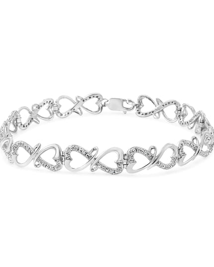 .925 Sterling Silver 1/3 Cttw Round-Cut Diamond Double Heart Infinity Link 7.25" Bracelet (H-I Color, I3 Clarity)